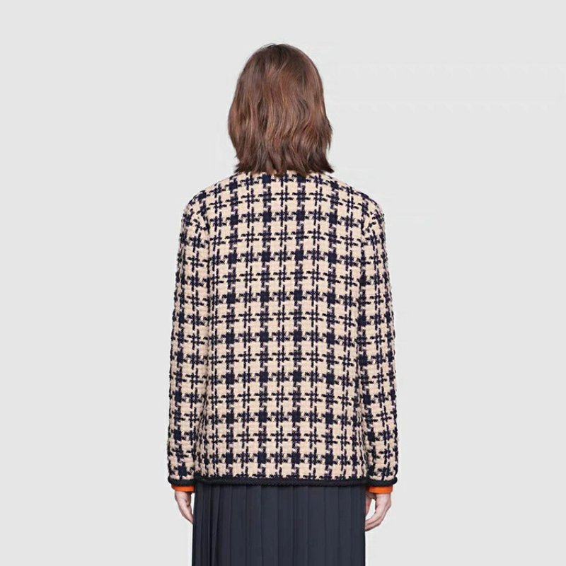 画像4: Women's   new retro was thin houndstooth woven cardigan thick tweed jacket  coat  ツイードVネックノーカラージャケット コート  (4)
