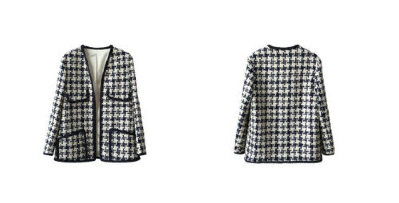 画像6: Women's   new retro was thin houndstooth woven cardigan thick tweed jacket  coat  ツイードVネックノーカラージャケット コート  (6)