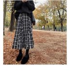 画像6:  women's  high waist tassel plaid woolen French retro long section skirt　ハイウエストタッセルチェック柄ウールフランスレトロロングスカート (6)