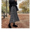 画像4:  women's  high waist tassel plaid woolen French retro long section skirt　ハイウエストタッセルチェック柄ウールフランスレトロロングスカート (4)