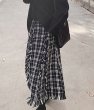 画像3:  women's  high waist tassel plaid woolen French retro long section skirt　ハイウエストタッセルチェック柄ウールフランスレトロロングスカート (3)