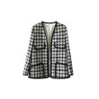 画像5: Women's   new retro was thin houndstooth woven cardigan thick tweed jacket  coat 　ツイードVネックノーカラージャケット　コート　 (5)