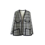 画像5: Women's   new retro was thin houndstooth woven cardigan thick tweed jacket  coat 　ツイードVネックノーカラージャケット　コート　 (5)