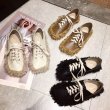 画像2:  women's Flat lace-up shoes with fur sneakers　ファー付きフラットレースアップシューズ スニーカースニーカー　 スリッポン (2)