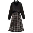 画像2:  women's  high waist tassel plaid woolen French retro long section skirt　ハイウエストタッセルチェック柄ウールフランスレトロロングスカート (2)