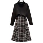 画像2:  women's  high waist tassel plaid woolen French retro long section skirt　ハイウエストタッセルチェック柄ウールフランスレトロロングスカート (2)