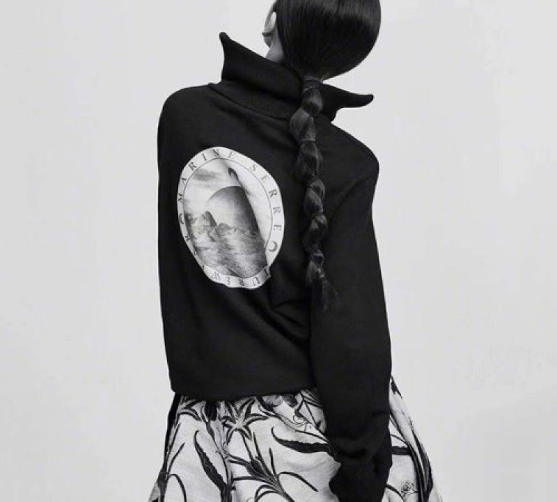 画像7: women's back moon print pattern lapel zipper head thin velvet net red sweater coat  バックプリントジップアップセーター　ジャケット (7)