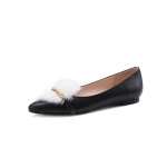 画像1: women's elegant mink fur flat shoes pointy toe genuine leather loafers flat shoes   レザーミンクファー付きフラットローファー パンプスシューズ 　　 (1)