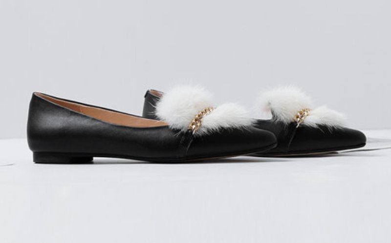 画像4: women's elegant mink fur flat shoes pointy toe genuine leather loafers flat shoes   レザーミンクファー付きフラットローファー パンプスシューズ 　　 (4)