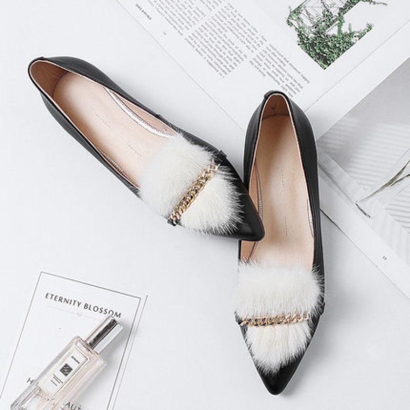 画像8: women's elegant mink fur flat shoes pointy toe genuine leather loafers flat shoes   レザーミンクファー付きフラットローファー パンプスシューズ 　　 (8)
