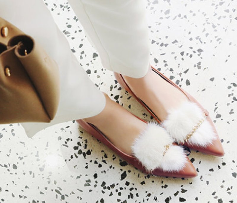 画像6: women's elegant mink fur flat shoes pointy toe genuine leather loafers flat shoes   レザーミンクファー付きフラットローファー パンプスシューズ 　　 (6)