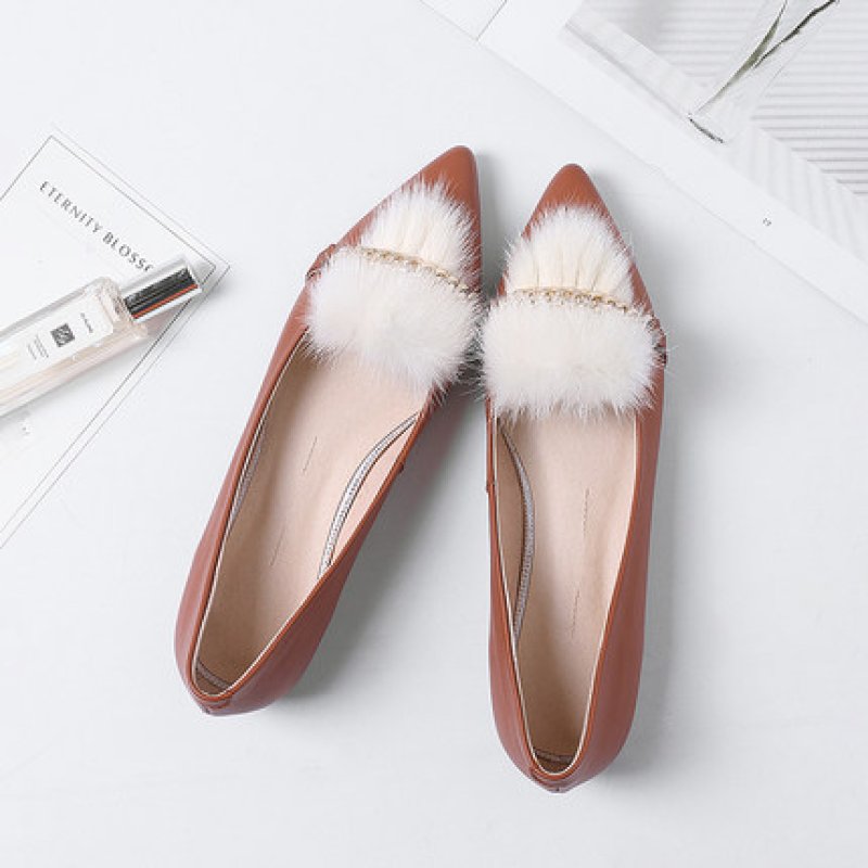 画像9: women's elegant mink fur flat shoes pointy toe genuine leather loafers flat shoes   レザーミンクファー付きフラットローファー パンプスシューズ 　　 (9)