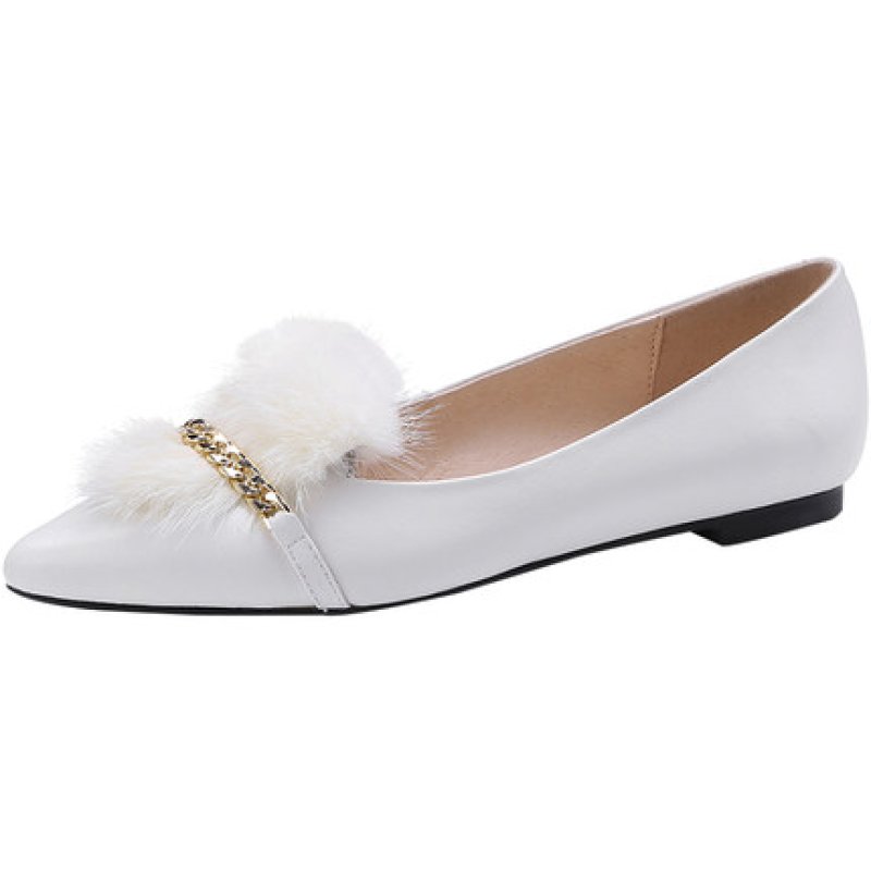 画像2: women's elegant mink fur flat shoes pointy toe genuine leather loafers flat shoes   レザーミンクファー付きフラットローファー パンプスシューズ 　　 (2)