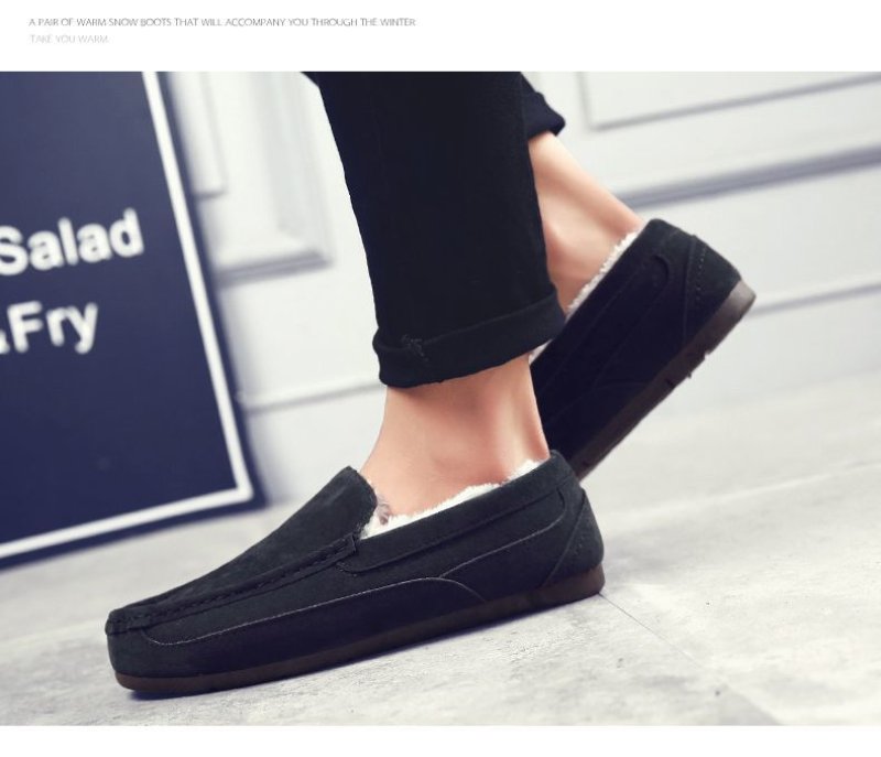 画像7: Men's Flat Leather Slip-on fur warm shoes Sneakers スエードフラットウォームスリッポン スニーカー (7)