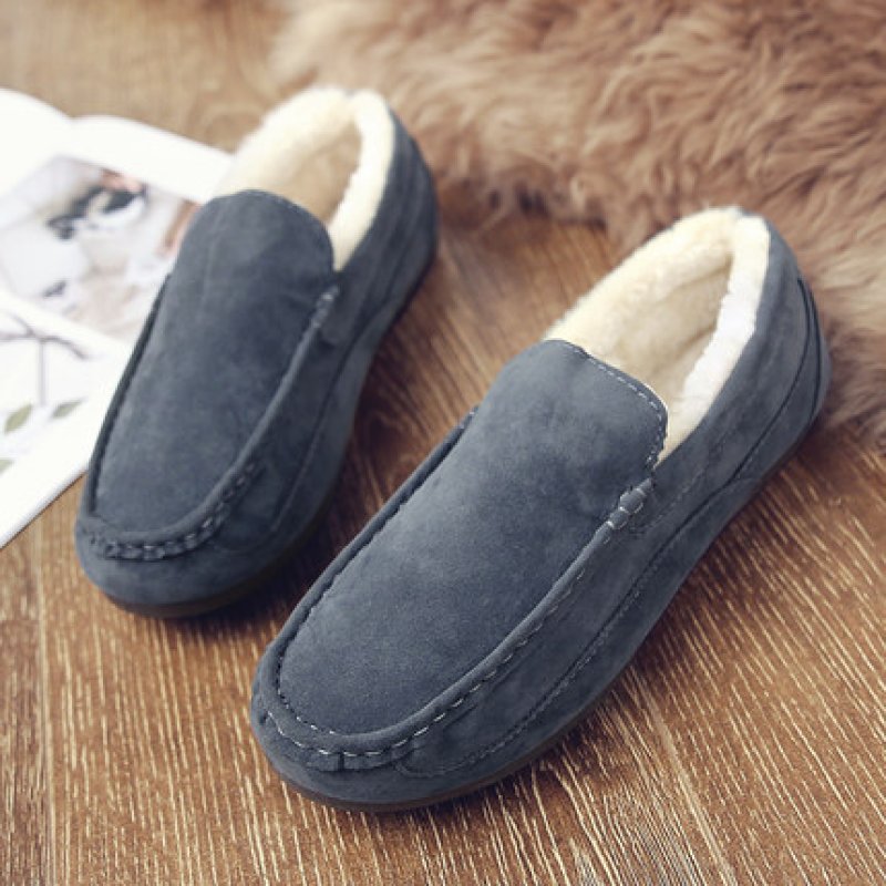 画像2: Men's Flat Leather Slip-on fur warm shoes Sneakers スエードフラットウォームスリッポン スニーカー (2)