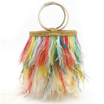 画像1:  woman’ small hair ring bag tassel evening bag handbag リアルダチョウ羽リングミニバック　トートバック　チェーン付き２WAY ハンドバック (1)