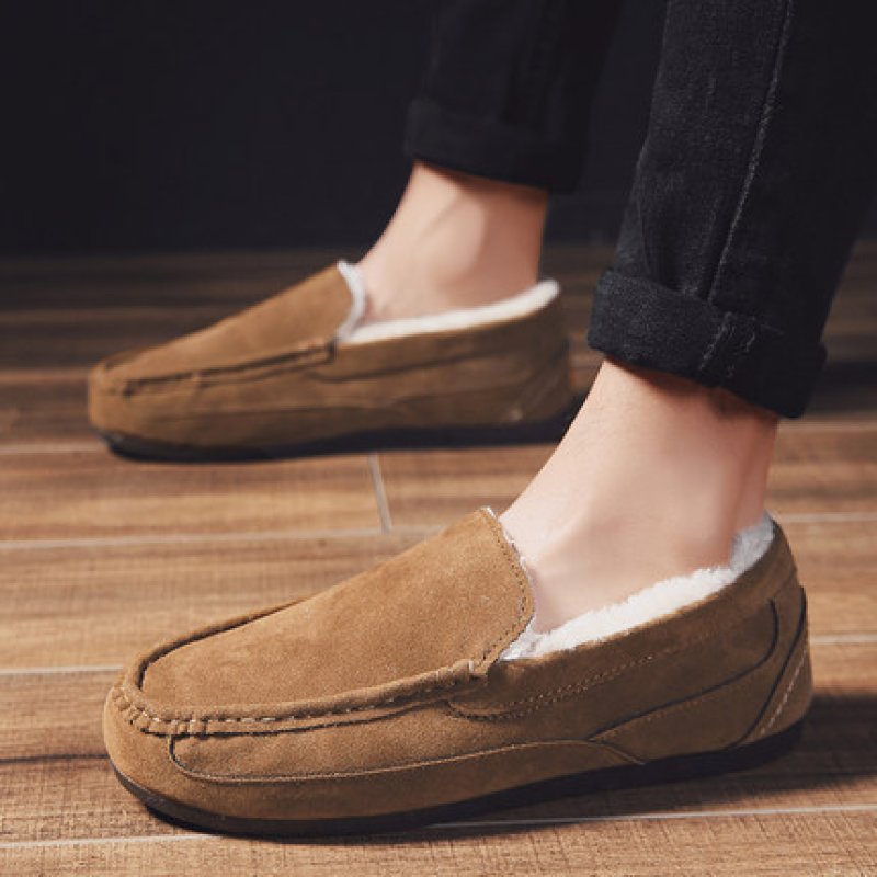 画像6: Men's Flat Leather Slip-on fur warm shoes Sneakers スエードフラットウォームスリッポン スニーカー (6)