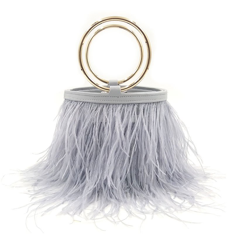 画像8:  woman’ small hair ring bag tassel evening bag handbag リアルダチョウ羽リングミニバック　トートバック　チェーン付き２WAY ハンドバック (8)