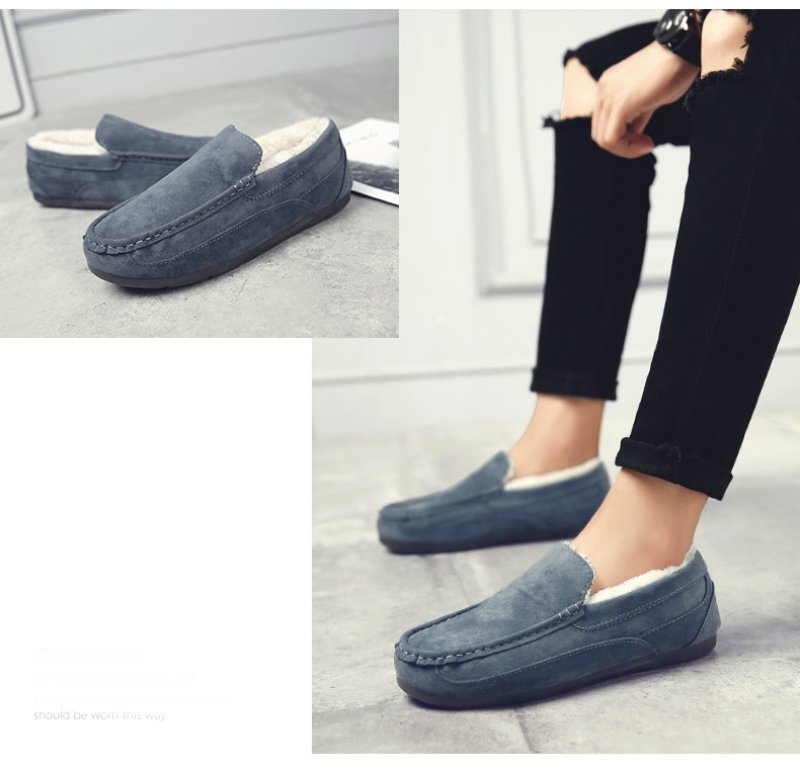 画像9: Men's Flat Leather Slip-on fur warm shoes Sneakers スエードフラットウォームスリッポン スニーカー (9)
