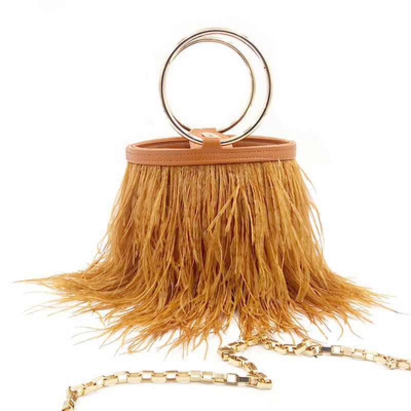 画像5:  woman’ small hair ring bag tassel evening bag handbag リアルダチョウ羽リングミニバック　トートバック　チェーン付き２WAY ハンドバック (5)