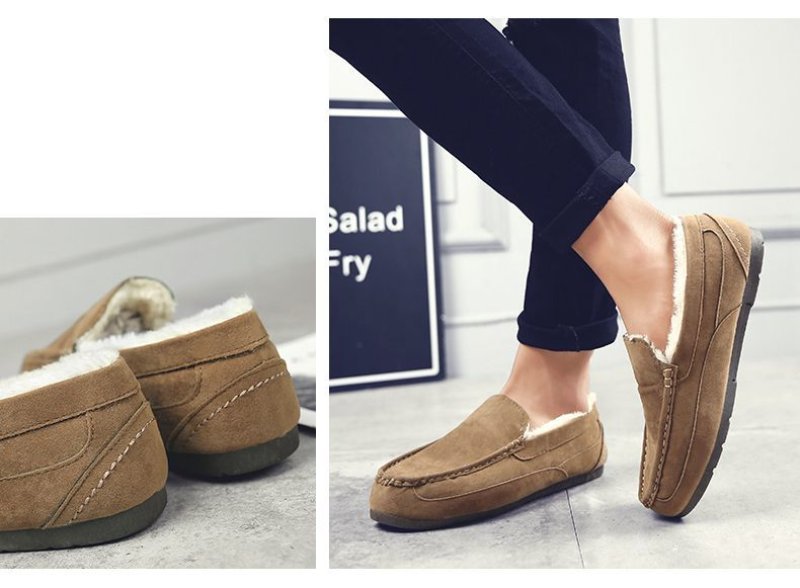 画像8: Men's Flat Leather Slip-on fur warm shoes Sneakers スエードフラットウォームスリッポン スニーカー (8)