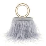 画像4:  woman’ small hair ring bag tassel evening bag handbag リアルダチョウ羽リングミニバック　トートバック　チェーン付き２WAY ハンドバック (4)