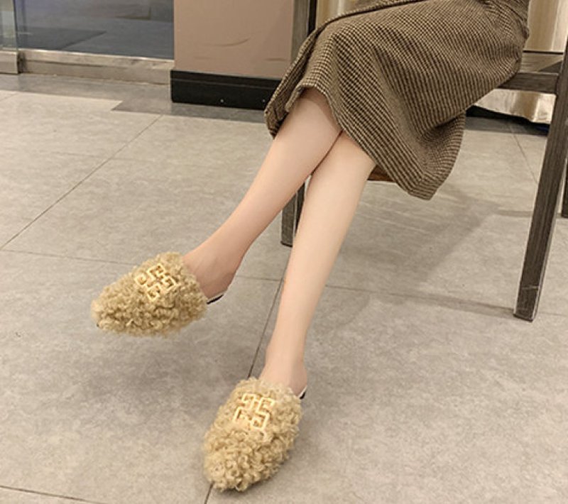 画像5: women's Fleece slippers fur Sandals　ファー付きフラットサンダルパンプス　サンダル (5)