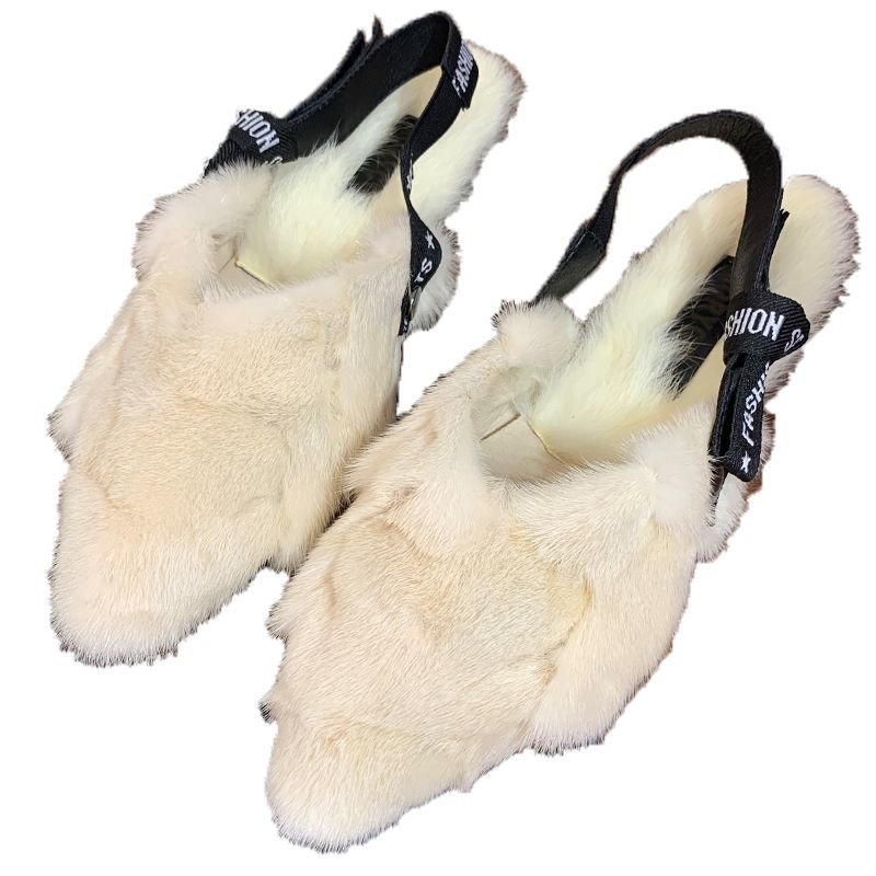 画像2: women's Pumps with back strap fur　ミンク＆ラビットファーファー付きバックストラップフラットパンプスシューズ 　バレーシューズ (2)