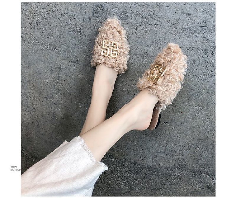 画像9: women's Fleece slippers fur Sandals　ファー付きフラットサンダルパンプス　サンダル (9)