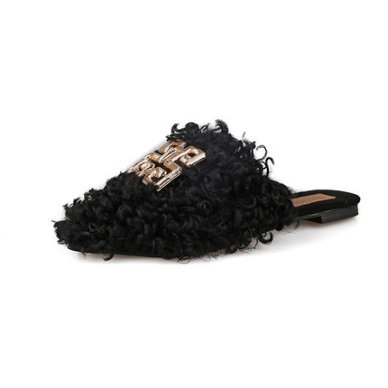 画像2: women's Fleece slippers fur Sandals　ファー付きフラットサンダルパンプス　サンダル (2)