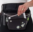 画像5:  woman’s daisy &black embroidered purse chest bags houlder strap cylinder crossbody bag chest bag　デイジー&スマイルにこちゃん刺繍 ブラックシンプルスタイルチェストバッグシングルワイドショルダーストラップシリンダークロスボディバッグチェストバッグ (5)