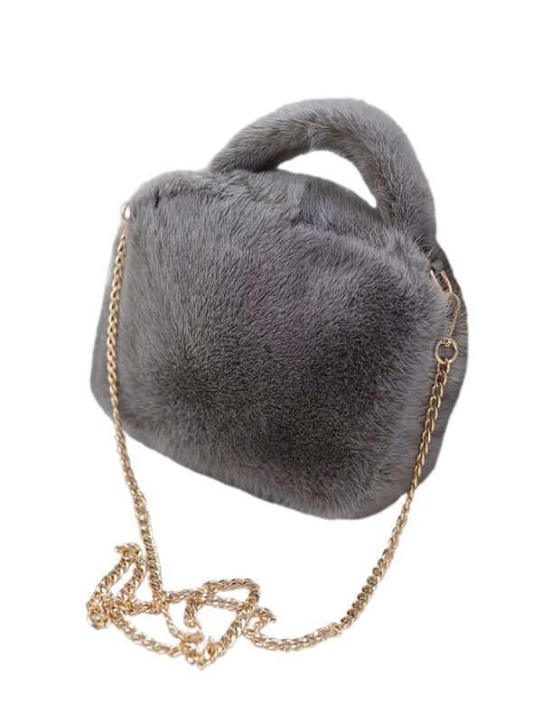 画像3:  woman’s Mink hair small square bag chain Messenger bag leather shoulder portable hand bag ミンクファートートクロスボディショルダースクエアバッグチェストバッグ (3)