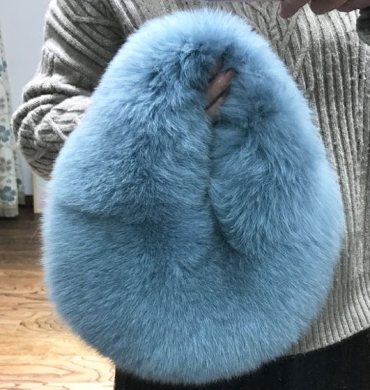 画像8:  woman’s real Fox  hair hand   fur plush bag リアルフォックスファーサークル型モコモコファーバック　トートバック　ハンドバック (8)