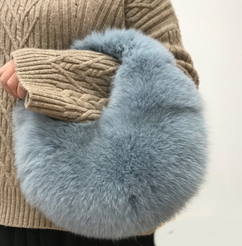 画像7:  woman’s real Fox  hair hand   fur plush bag リアルフォックスファーサークル型モコモコファーバック　トートバック　ハンドバック (7)
