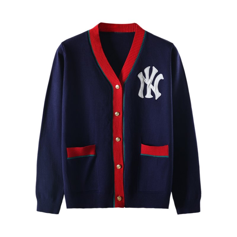 画像2: men's NY embroidery V-neck knit cardigan  NYロゴVネックニットカーディガン セーター　ジャケット　男女兼用 (2)
