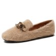 画像1: women's fursquare head flat Loafer slip-ons　ファー付きフラットローファー　パンプスバレーシューズ (1)