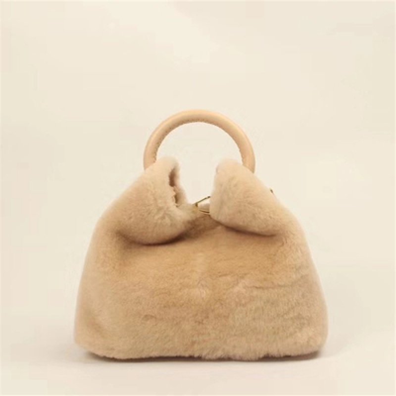 画像2: Woman’s  small designer leather lamb hair chain shoulder slung bucket bag handbag リアルレザー&シープスキンファー スモールトート ショルダー ハンドバッグ (2)
