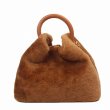 画像1: Woman’s  small designer leather lamb hair chain shoulder slung bucket bag handbag リアルレザー＆シープスキンファー スモールトート ショルダー ハンドバッグ (1)