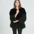 画像1: Women's Fashionable Long Sleeve Ladies Mongolian Lamb Black& Dark green bicolorFur Coat リアルモンゴリアンラムファーバイカラージャケット　コート　 (1)