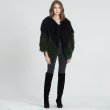 画像4: Women's Fashionable Long Sleeve Ladies Mongolian Lamb Black& Dark green bicolorFur Coat リアルモンゴリアンラムファーバイカラージャケット　コート　 (4)