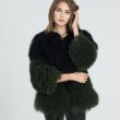 画像2: Women's Fashionable Long Sleeve Ladies Mongolian Lamb Black& Dark green bicolorFur Coat リアルモンゴリアンラムファーバイカラージャケット　コート　 (2)