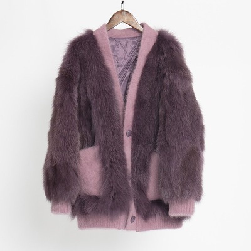 画像8: Women'sfox fur coat short western style small fragrance winter slim fashion coat リアルフォックスファーVネックカーディガンスタイルコート ジャケット  (8)
