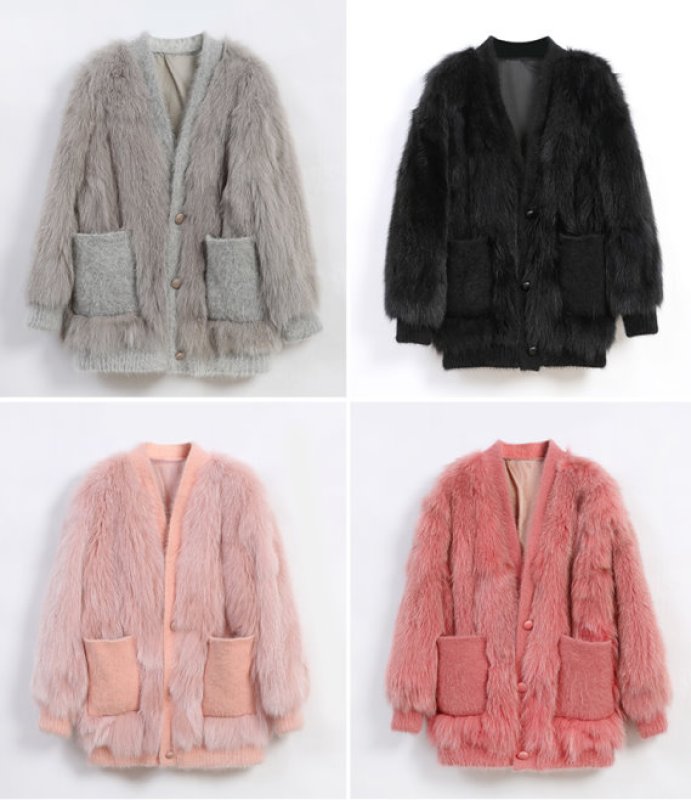 画像20: Women'sfox fur coat short western style small fragrance winter slim fashion coat リアルフォックスファーVネックカーディガンスタイルコート ジャケット  (20)