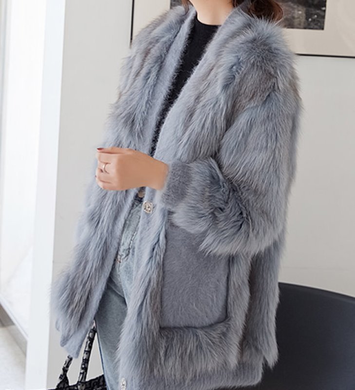 画像14: Women'sfox fur coat short western style small fragrance winter slim fashion coat リアルフォックスファーVネックカーディガンスタイルコート ジャケット  (14)