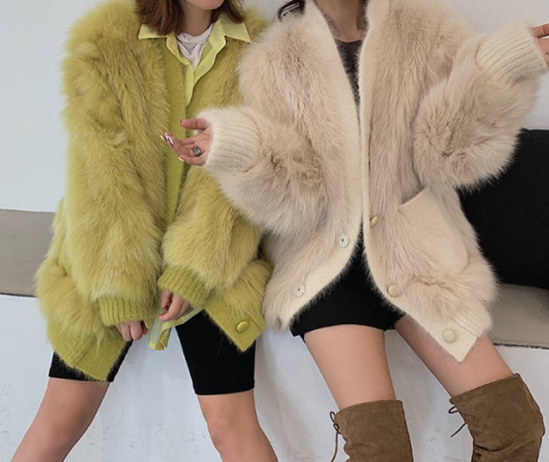 画像12: Women'sfox fur coat short western style small fragrance winter slim fashion coat リアルフォックスファーVネックカーディガンスタイルコート ジャケット  (12)