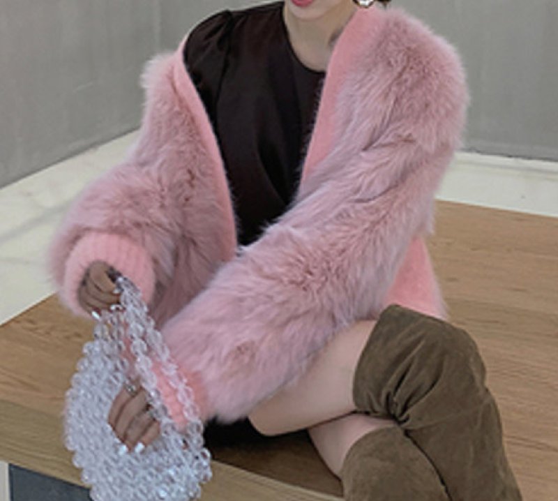 画像15: Women'sfox fur coat short western style small fragrance winter slim fashion coat リアルフォックスファーVネックカーディガンスタイルコート ジャケット  (15)