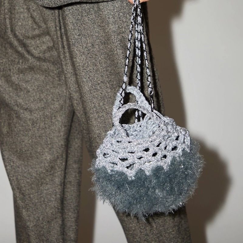 画像4: Woman’s chain shoulder Messenger bag metal wire wool woven bag handbag   ファー&編みニットスモールトートショルダーバック　パーティーバック (4)