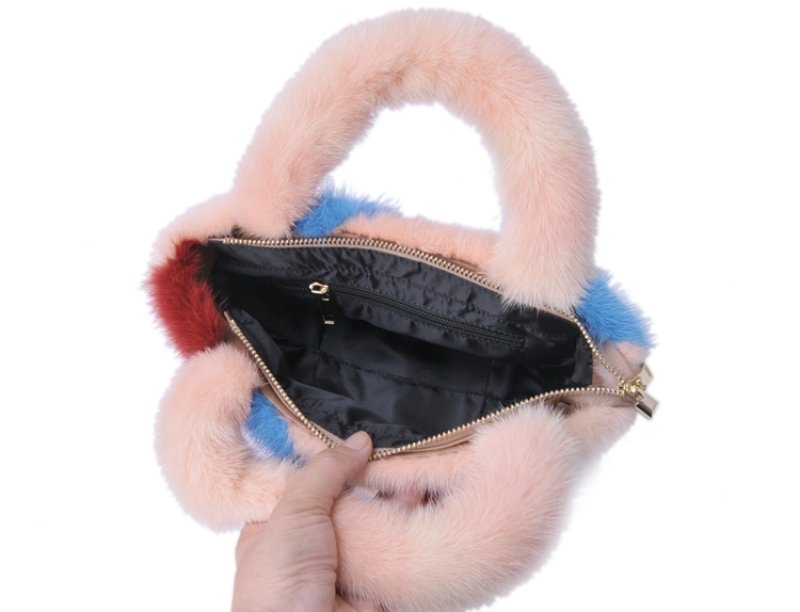 画像10: Woman’s mink fur grass fur bag fashion luxury handkerchief handbag  リアルミンクファーカラフルトートハンドバック (10)