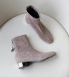 画像6:  women's   flat with leather stretch boots Martin boots メタルヒール ストレッチアンクルショートブーツ ブーティ  (6)