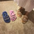 画像9: women's rabbit fur  sandals and slippers shoesラビットファービジュー付きシンプルフラットサンダル　パンプス　ミュール (9)